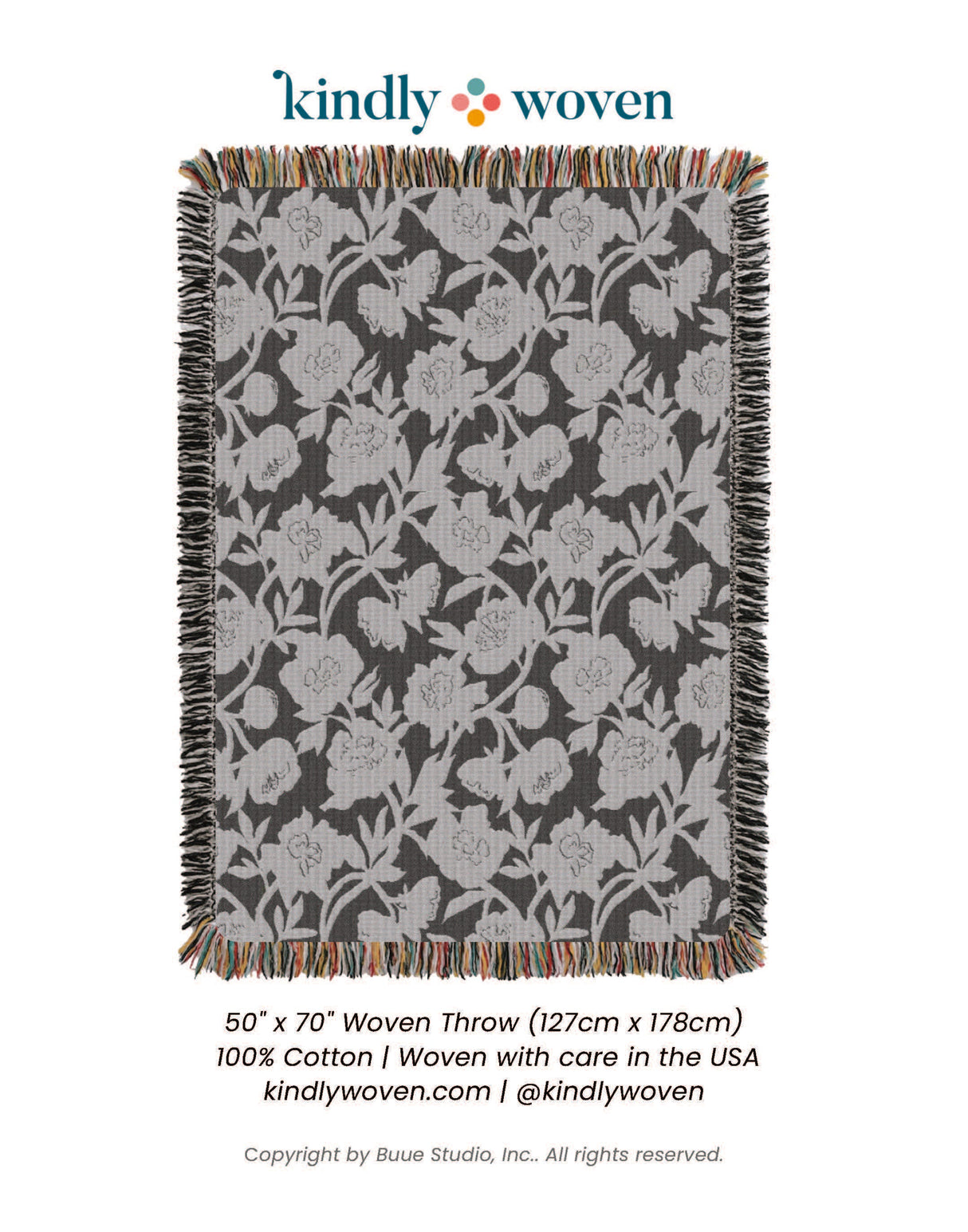 Neutral Botanical Throw Blanket, Reversible Cotton Jacquard Throw