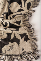 Neutral Botanical Throw Blanket, Reversible Cotton Jacquard Throw
