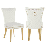 Beige Velvet Fabric Dining Chairs (2) | OROA