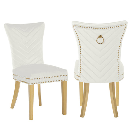 Modern European furniture - Beige Velvet Fabric Dining Chairs (2) - www.oroa.com