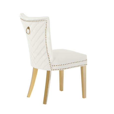 Modern European furniture - Beige Velvet Fabric Dining Chairs (2) - www.oroa.com