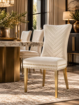 Beige Velvet Fabric Dining Chairs (2) | OROA