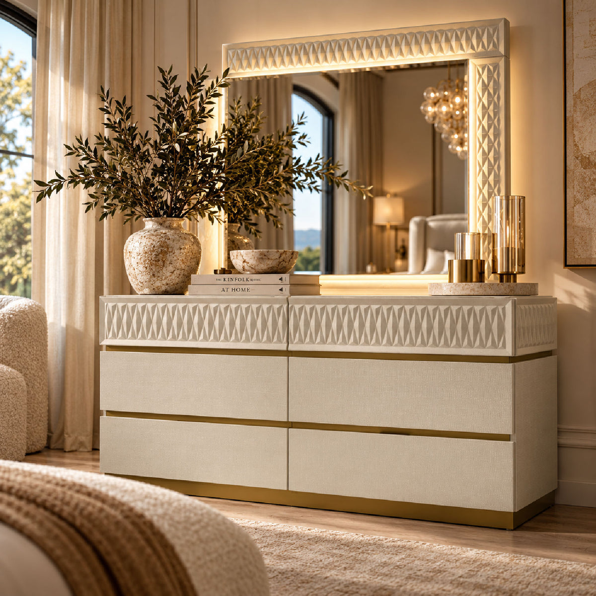 Stanley Modern Gray Crocodile Texture 6-Drawer Dresser | OROA