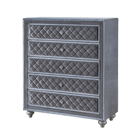 Gray Velvet Tufted 5-Drawer Chest | OROA