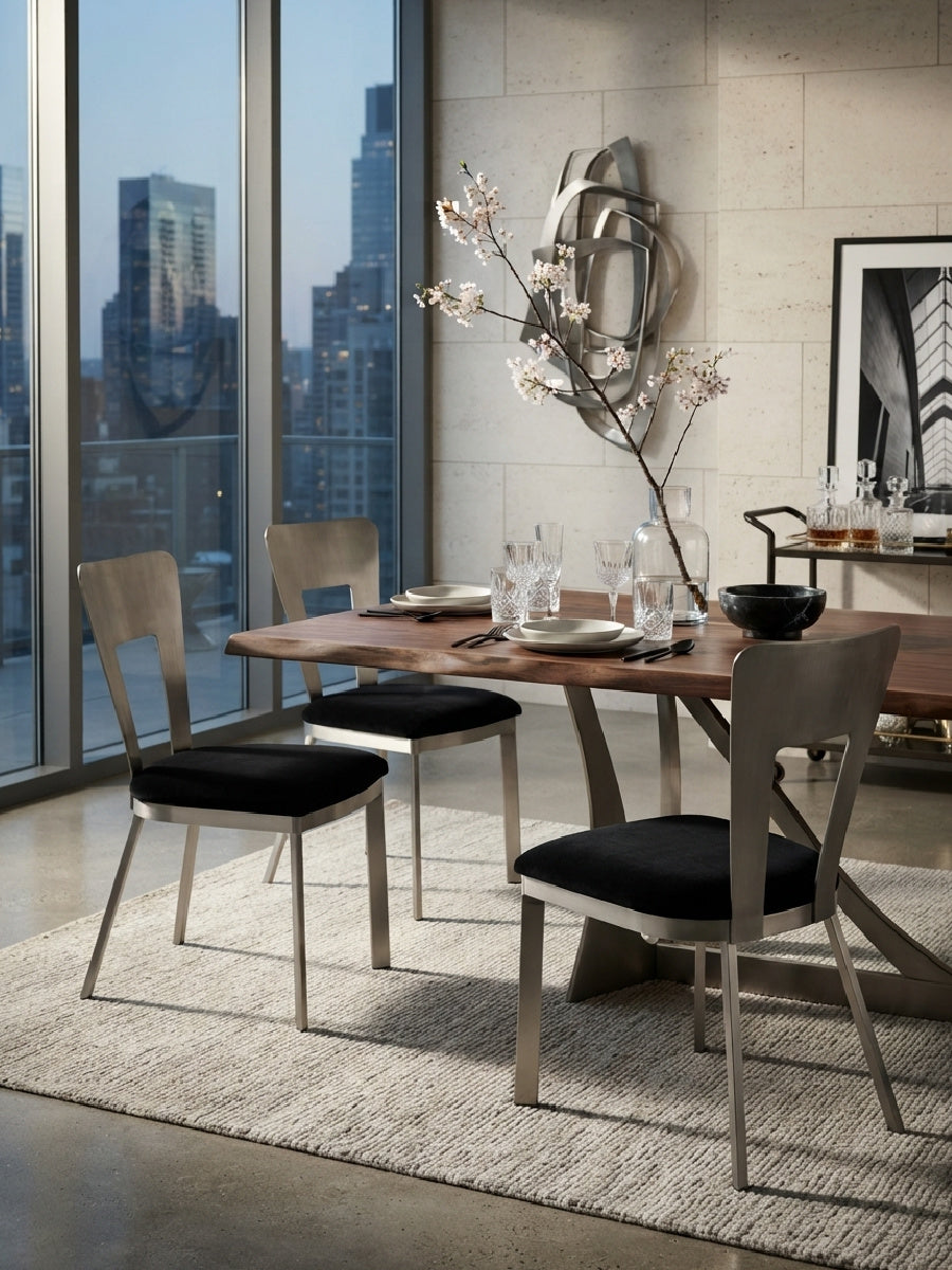 Modern European furniture - Contemporary Silver Metal Dining Chairs (2) - www.oroa.com