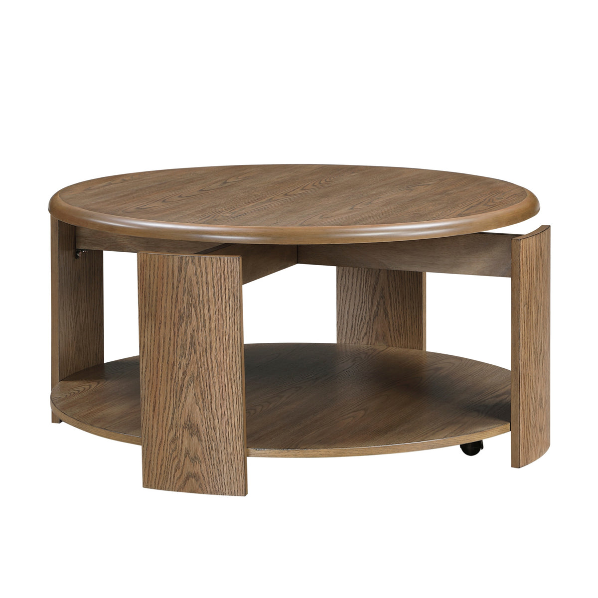 Brown Round Swivel Top Coffee Table with Storage Shelf | OROA