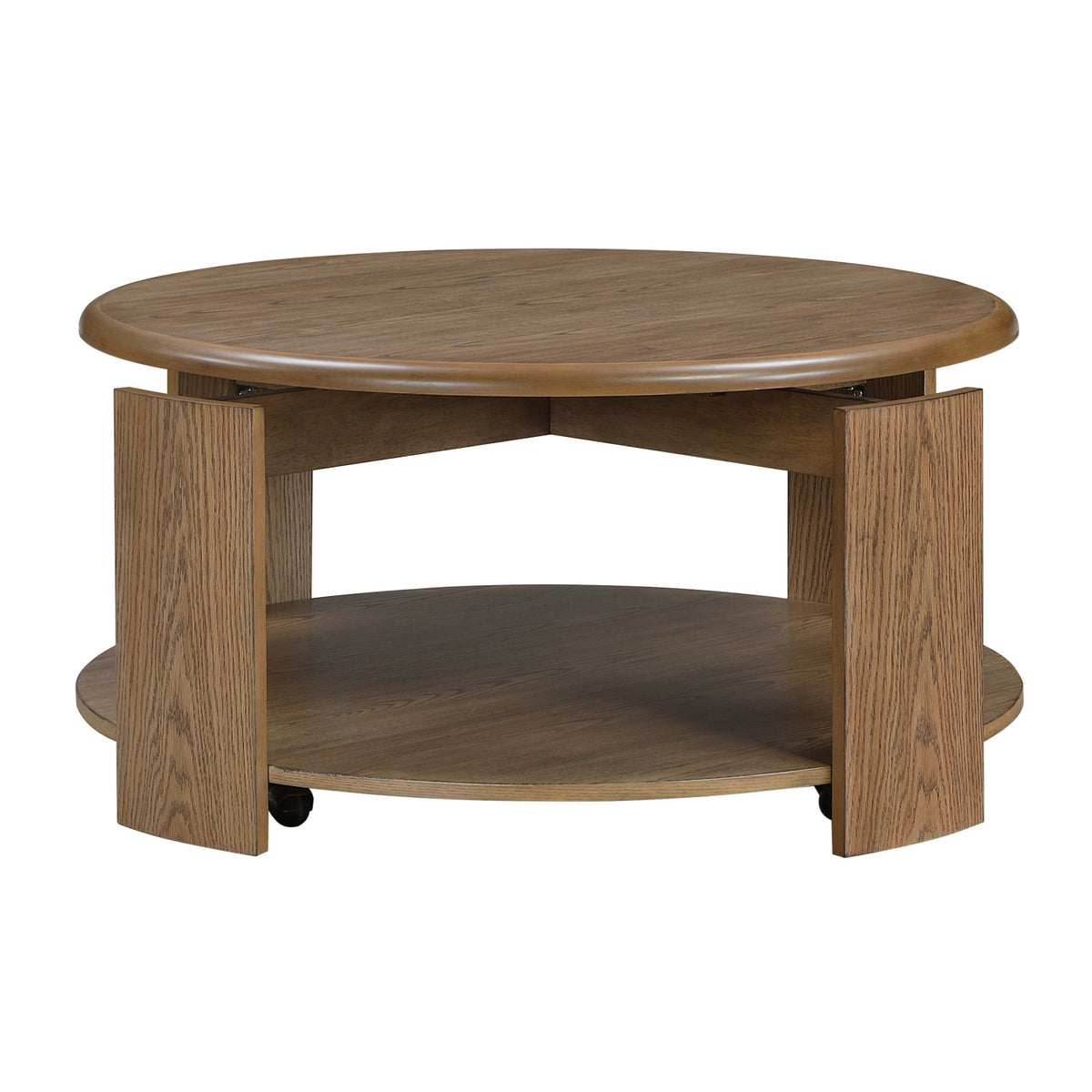 Brown Round Swivel Top Coffee Table with Storage Shelf | OROA