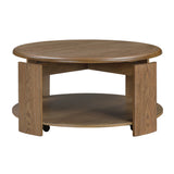 Brown Round Swivel Top Coffee Table with Storage Shelf | OROA
