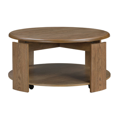 Brown Round Swivel Top Coffee Table with Storage Shelf | OROA