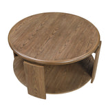 Brown Round Swivel Top Coffee Table with Storage Shelf | OROA