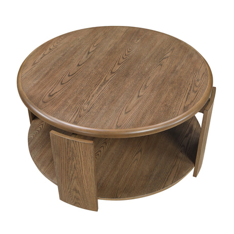 Brown Round Swivel Top Coffee Table with Storage Shelf | OROA