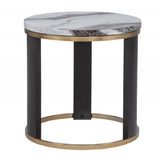 Round Ivory Faux Marble End Table | OROA