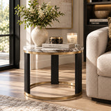 Round Ivory Faux Marble End Table | OROA