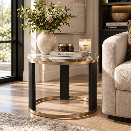 Round Ivory Faux Marble End Table - OROA - view 2