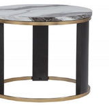 Round Ivory Faux Marble End Table | OROA