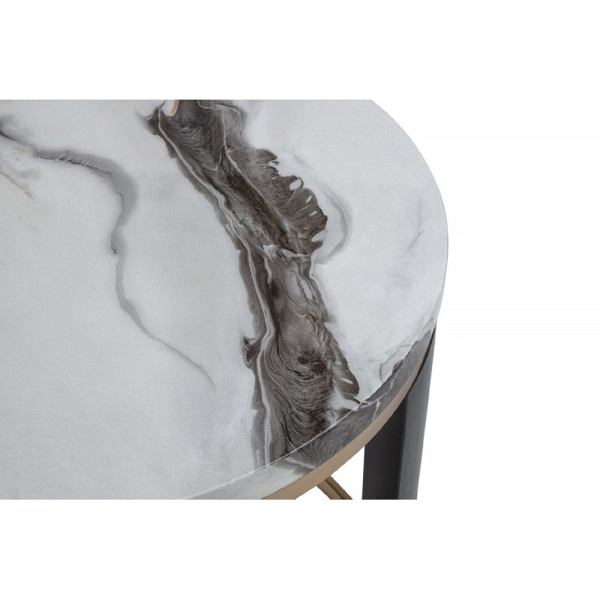 Round Ivory Faux Marble End Table | OROA