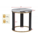 Round Ivory Faux Marble End Table | OROA