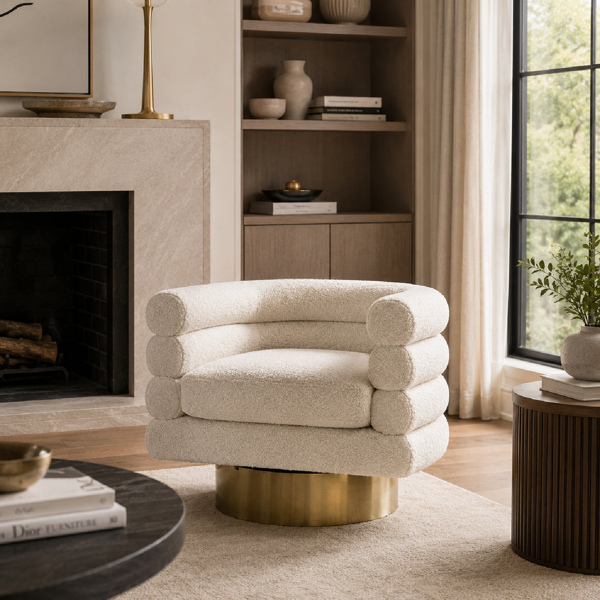 Modern Boucle Fabric Swivel Accent Chair | OROA