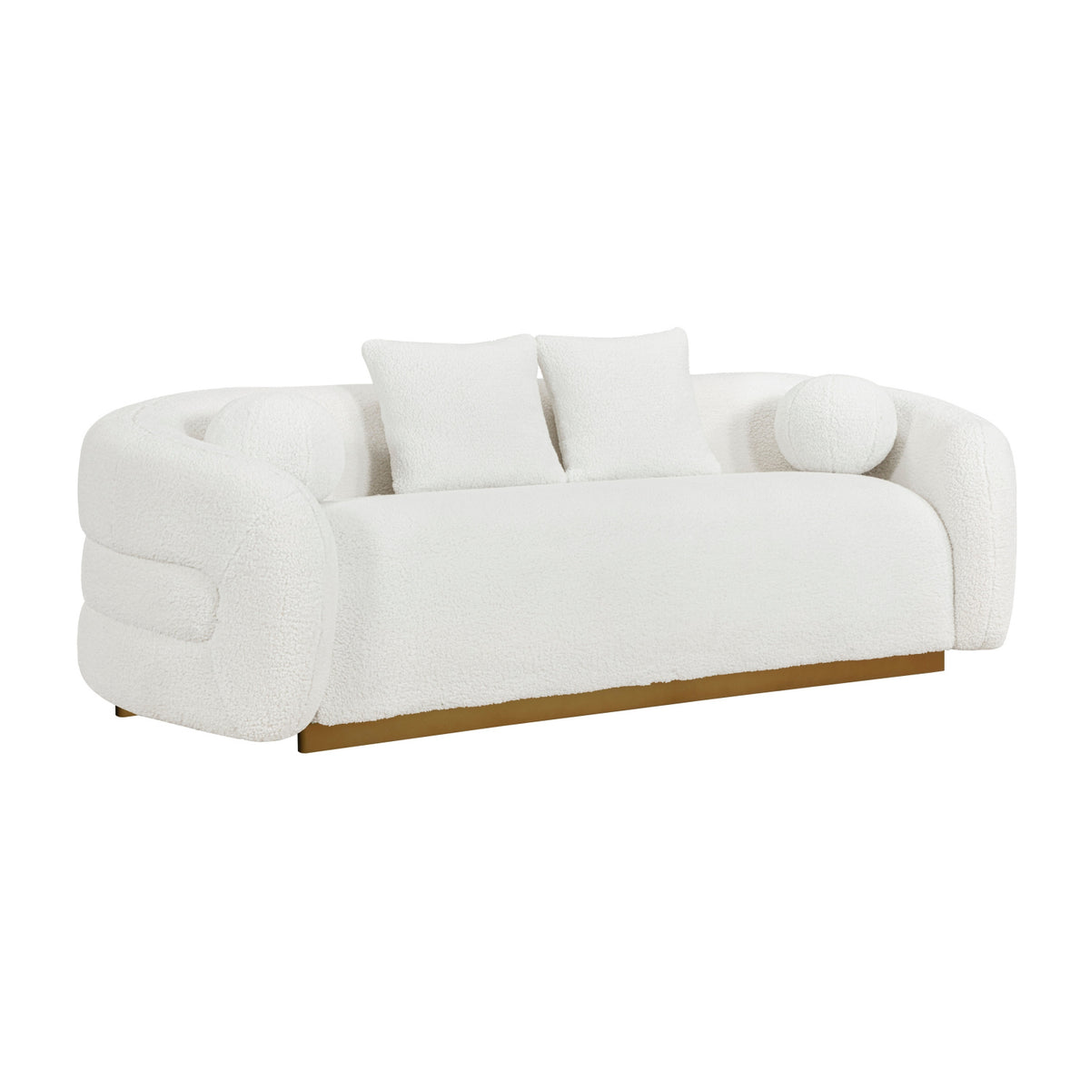 White Fabric Upholstered Sofa with Pillows | OROA