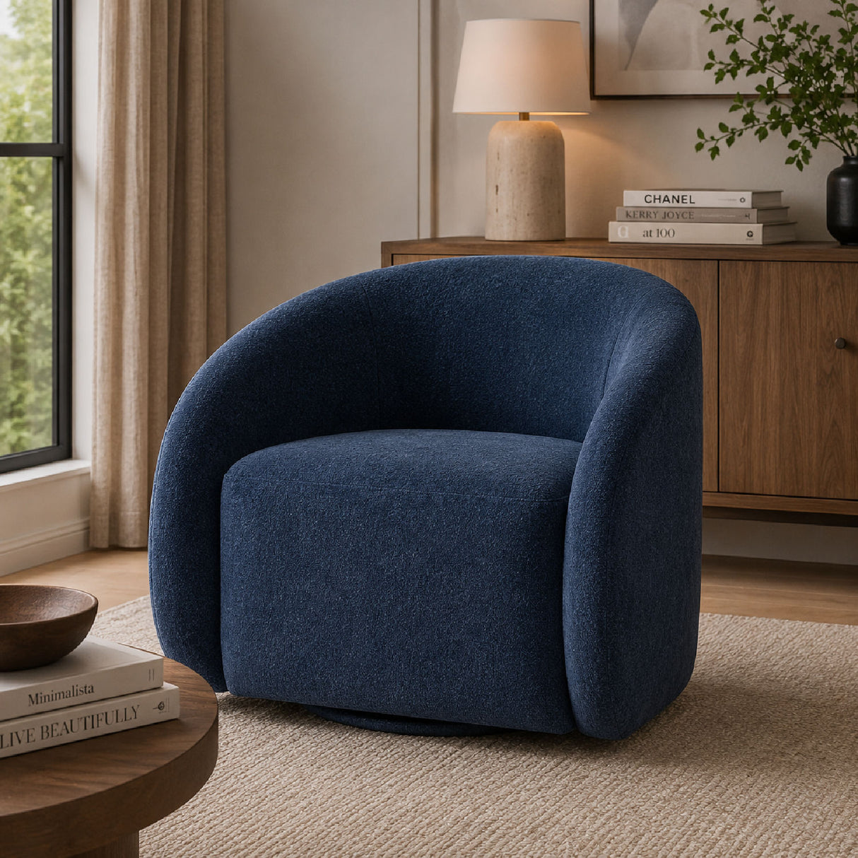Blue Modern Upholstered Swivel Chair | OROA