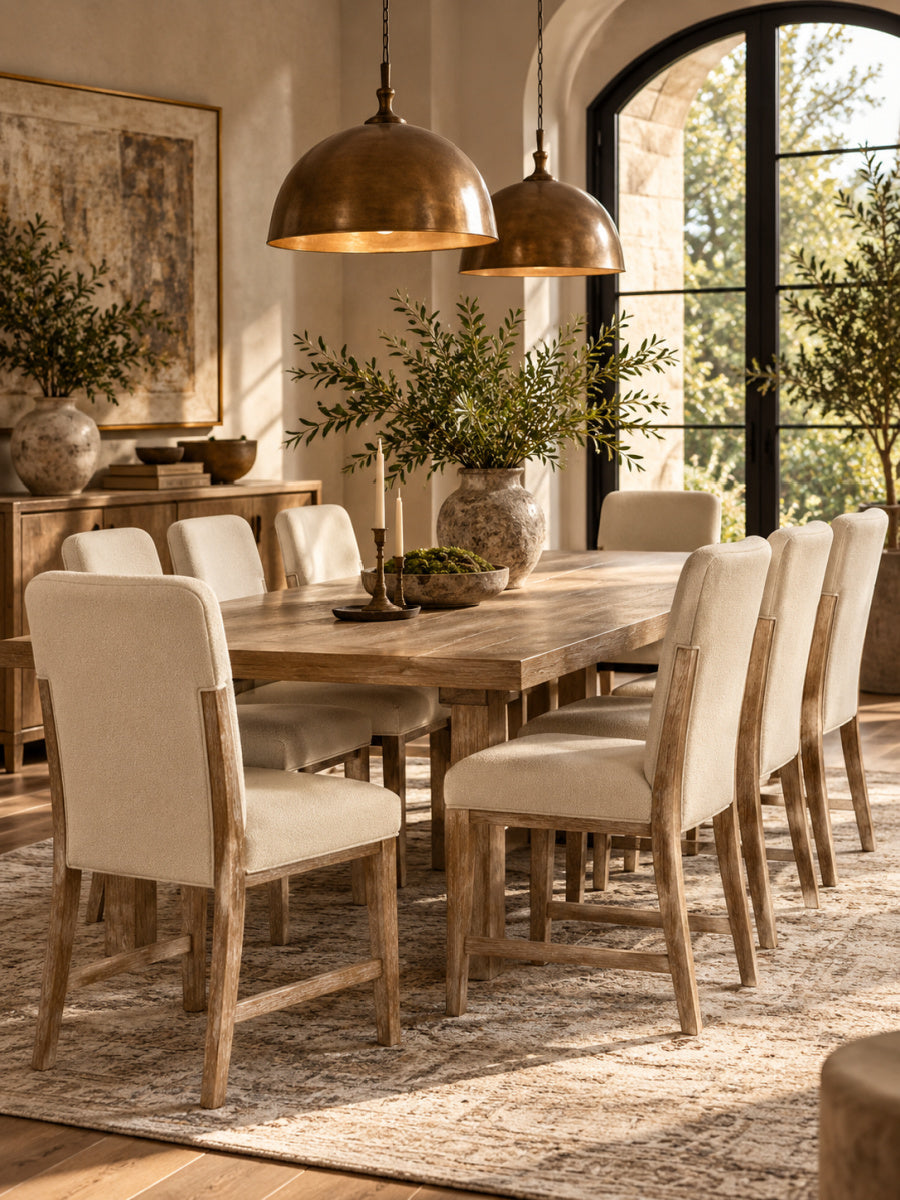 Modern European furniture - Beige Upholstered Dining Chairs (8) - www.oroa.com