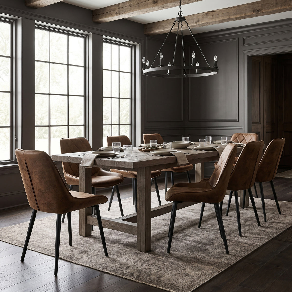 Modern European furniture - Modern Brown Leather Dining Chair (2) - www.oroa.com