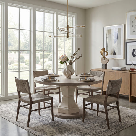 Contemporary Round Light Gray White Dining Table | OROA
