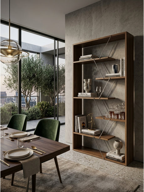 Modern European furniture - Industrial Walnut 6-Shelf Open Back Etagere Bookcase  - www.oroa.com