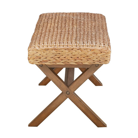 Water Hyacinth Seat Mahogany Base Bench | OROA