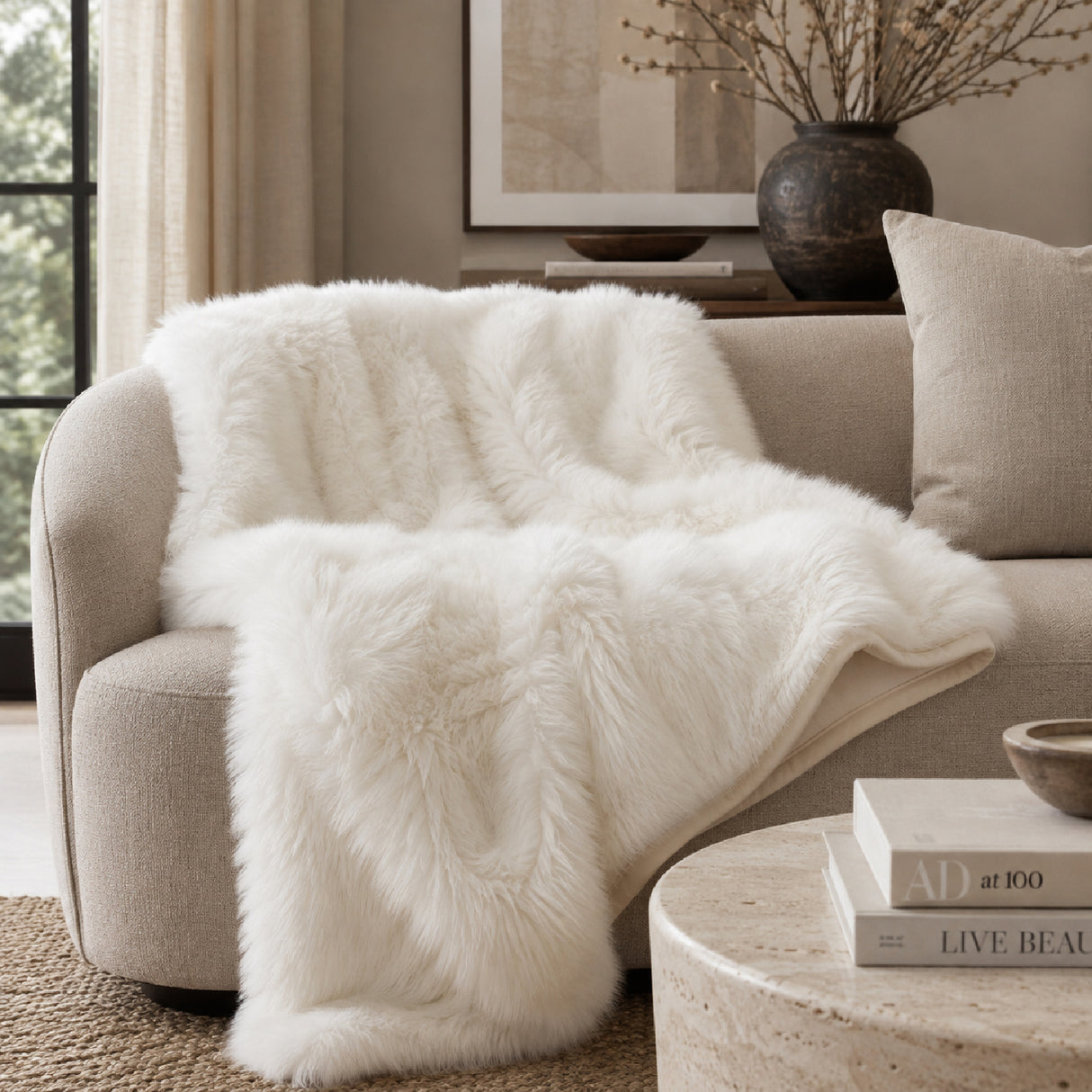 Modern European furniture - Oversized White Faux Fur Throw Blanket - www.oroa.com