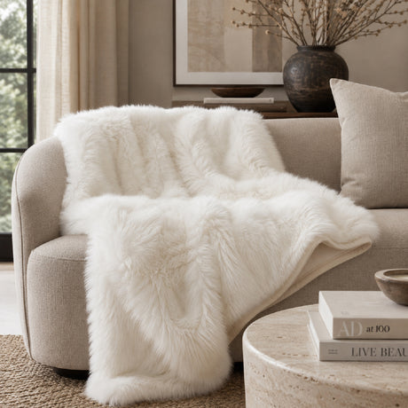 Modern European furniture - Oversized White Faux Fur Throw Blanket - www.oroa.com