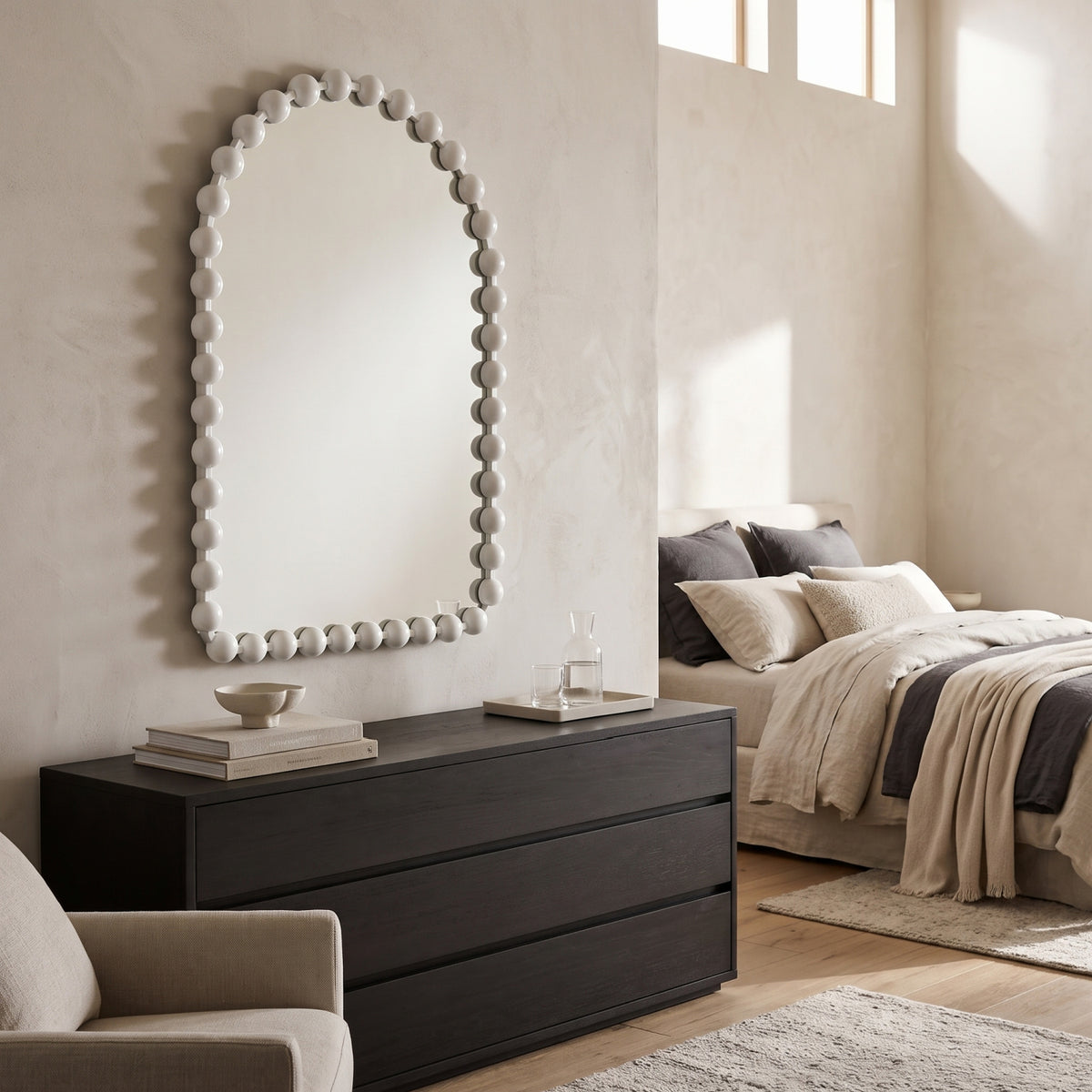 Modern European furniture - White Arch Beaded Wall Mirror - www.oroa.com