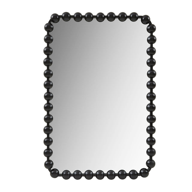 Black Rounded Rectangle Beaded Wall Mirror by OROA