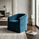 Blue Polyester Skirted Swivel Accent Chair | OROA