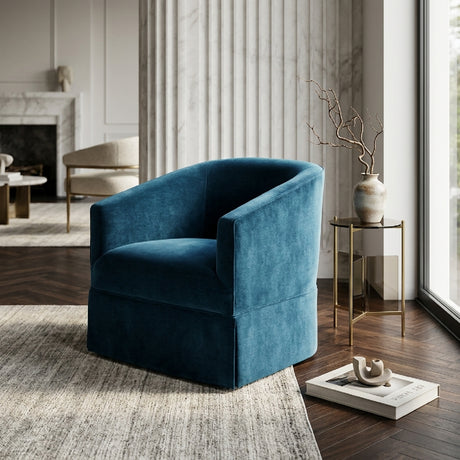 Blue Polyester Skirted Swivel Accent Chair | OROA