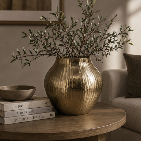 Modern Curved Gold Metal Hammered Vase | OROA