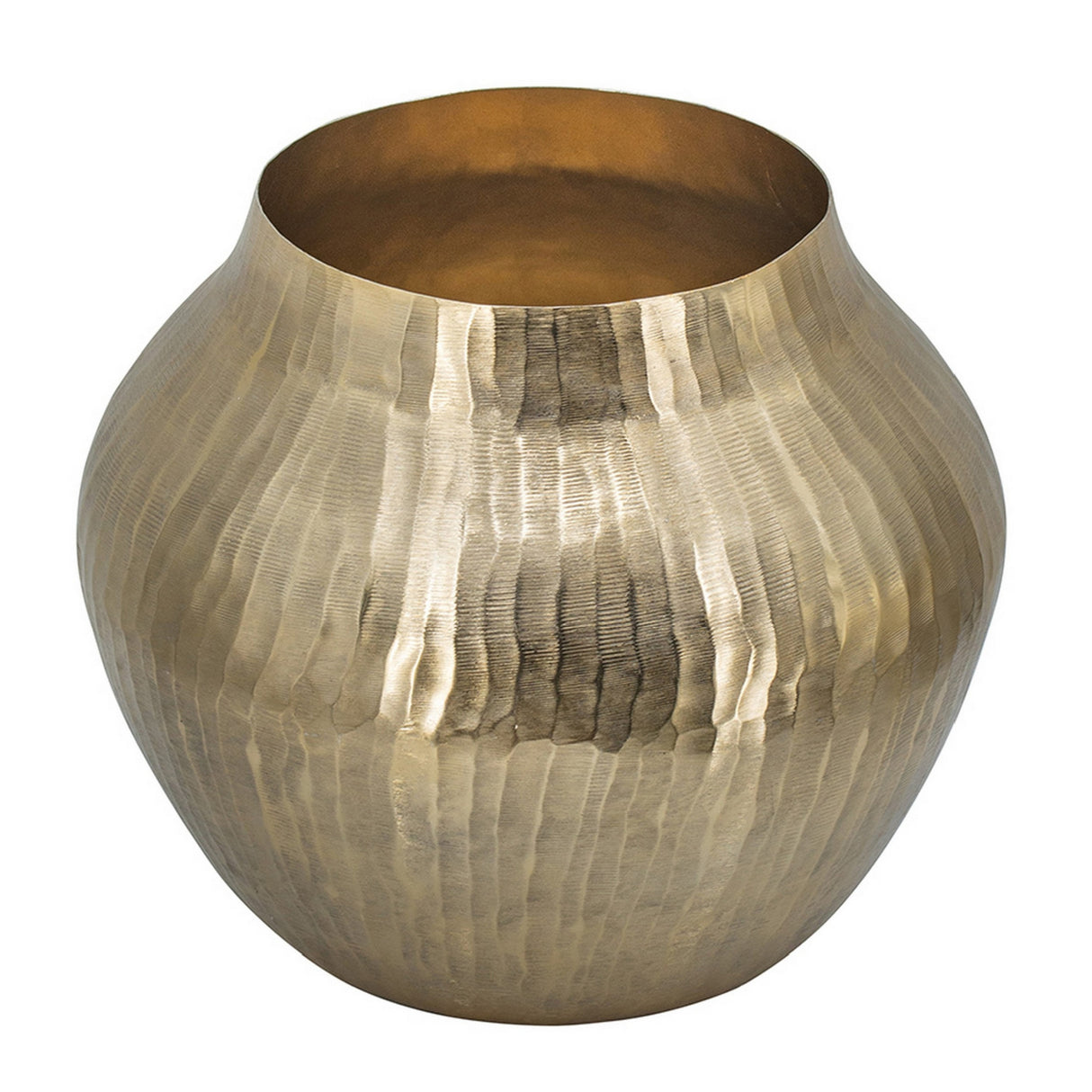 Modern Curved Gold Metal Hammered Vase | OROA
