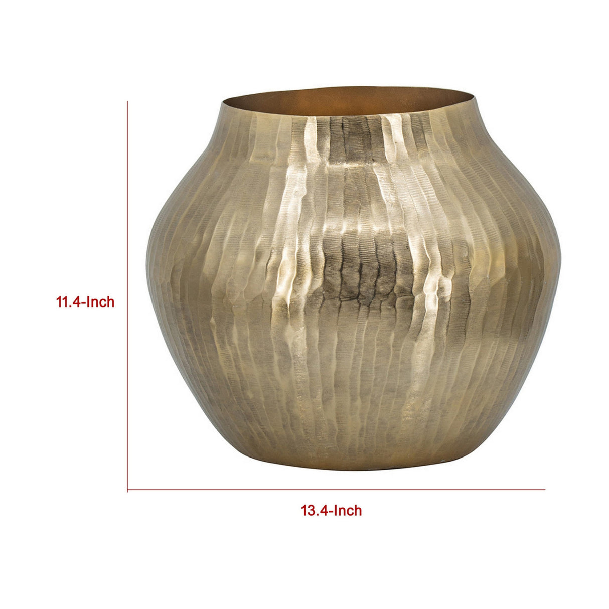 Modern Curved Gold Metal Hammered Vase | OROA