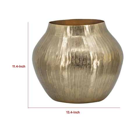 Modern Curved Gold Metal Hammered Vase | OROA
