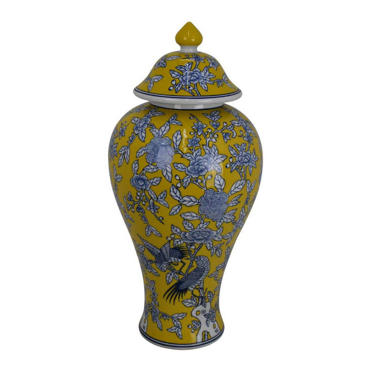 Yellow Bird and Floral Decorative Jar | OROA