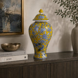 Yellow Bird and Floral Decorative Jar | OROA