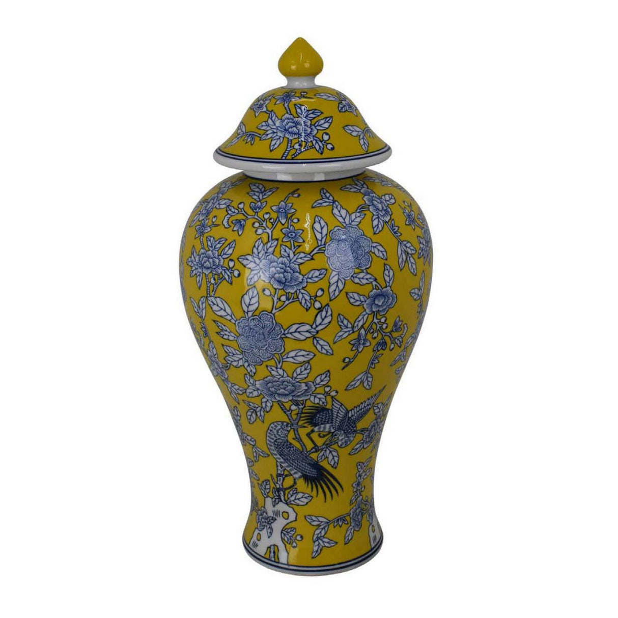 Yellow Bird and Floral Decorative Jar | OROA