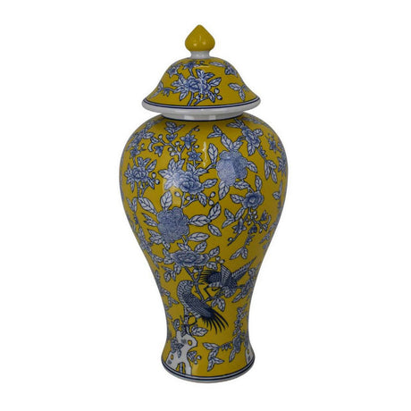 Yellow Bird and Floral Decorative Jar | OROA
