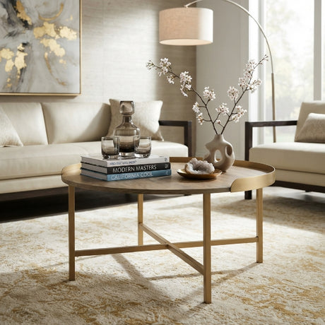 Oak and Gold Coffee Table with Tray Top | OROA