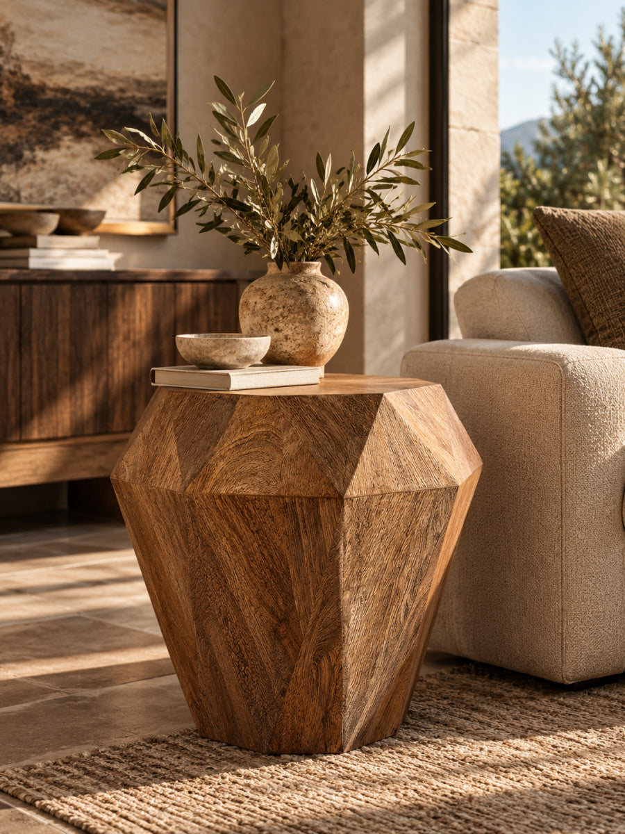 Modern European furniture - Natural Brown Mango Wood Side Table - www.oroa.com