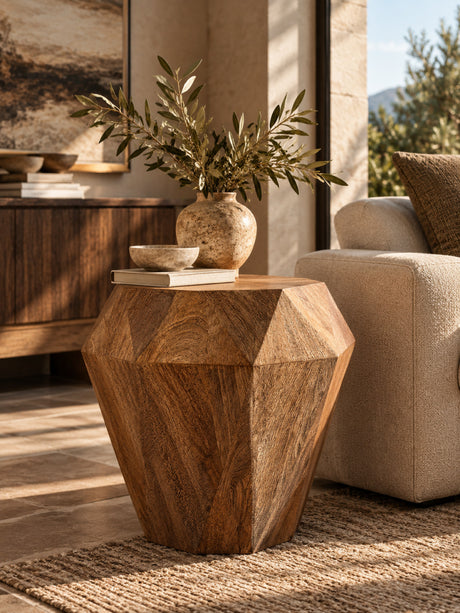 Modern European furniture - Natural Brown Mango Wood Side Table - www.oroa.com