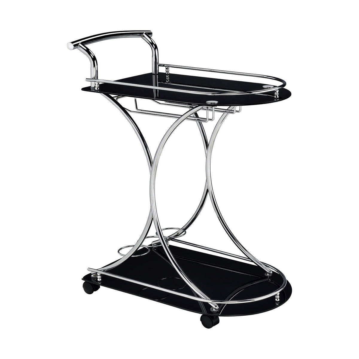 Allen Black and Chrome 2-Tier Glass Bar Cart | OROA