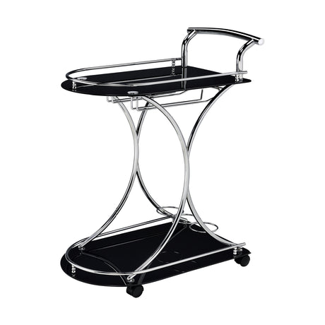 Modern European furniture - Allen Black and Chrome 2-Tier Glass Bar Cart - www.oroa.com