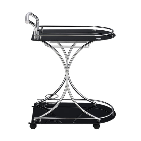 Modern European furniture - Allen Black and Chrome 2-Tier Glass Bar Cart - www.oroa.com