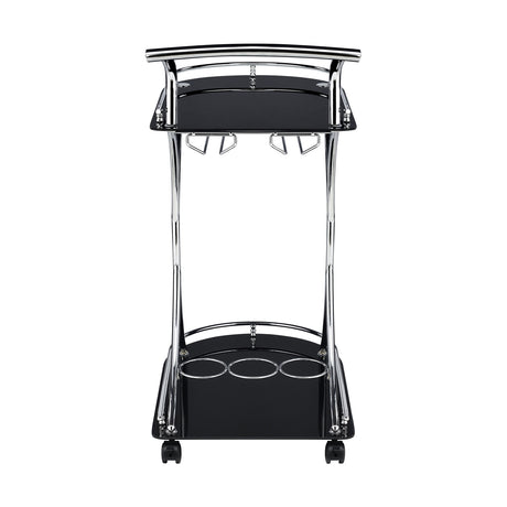 Modern European furniture - Allen Black and Chrome 2-Tier Glass Bar Cart - www.oroa.com